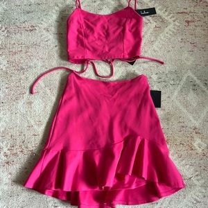 Lulus Pink 2 piece lace up top and skirt